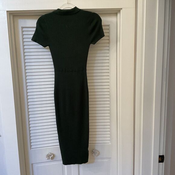 Collectif Vintage Green Ribbed Short Sleeve Knit MIDI Dress Collar, Size 2 - Picture 12 of 16